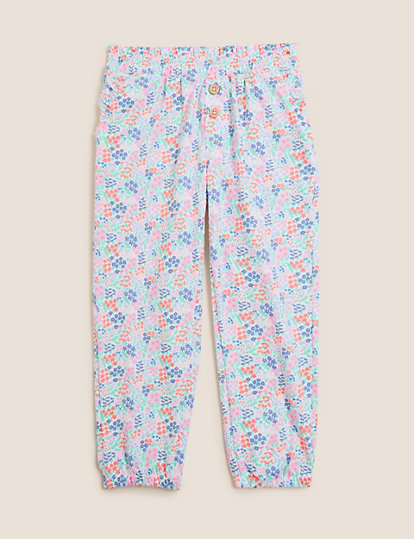 Pure Cotton Floral Trousers (2-7 Yrs)