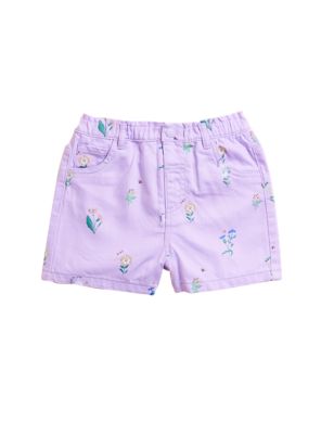 Girls M&S Collection Denim Floral Shorts (2-7 Yrs) - Lilac