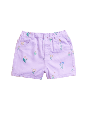 Girls M&S Collection Denim Floral Shorts (2-7 Yrs) - Lilac