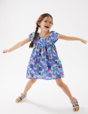 

Girls M&S Collection Pure Cotton Butterfly Print Dress (2-7 Yrs) - Purple, Purple