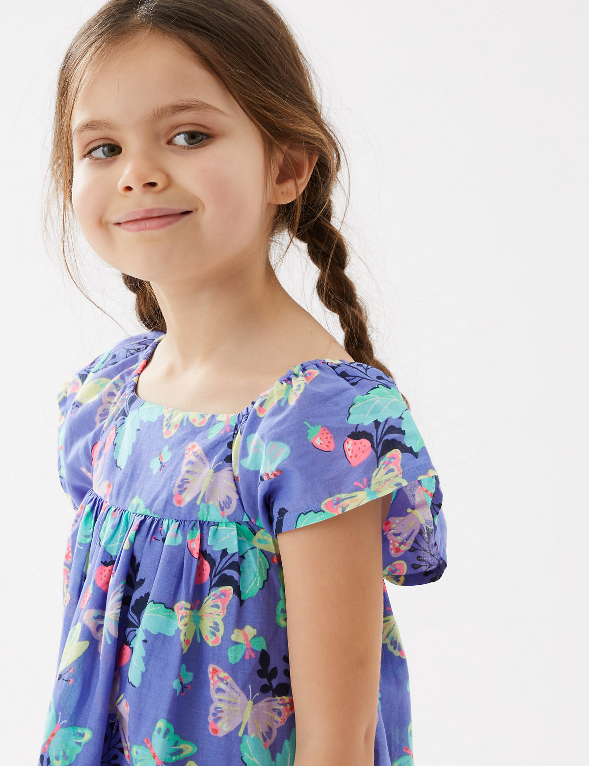 Pure Cotton Butterfly Print Dress (2-7 Yrs)