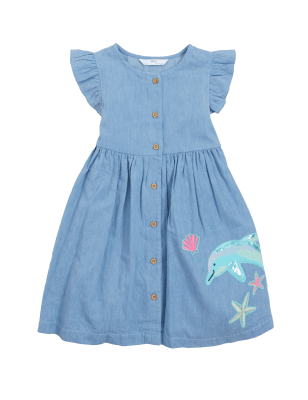 

Girls M&S Collection Denim Dolphin Embroidered Dress (2-7 Yrs), Denim