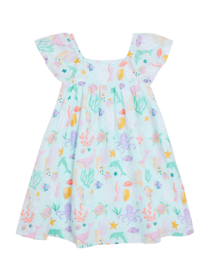 

M&S Collection Vestido 100% algodón con estampado de vida marina (2-7 años) - Aqua, Aqua