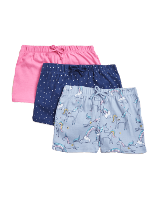 

M&S Collection Pack de 3 pantalones cortos 100% algodón con estampado de unicornios (2-7 años) - Multi, Multi