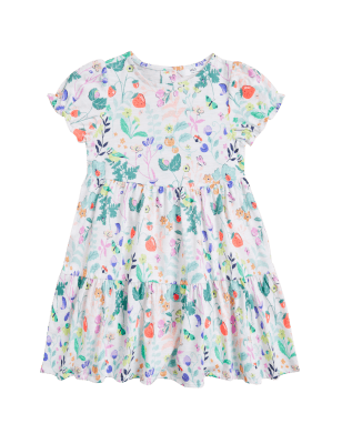 

M&S Collection Kleid aus reiner Baumwolle mit Blumenmuster (2-7 Jahre) - White, White