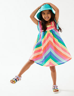 שמלת פסים בצבעי הקשת מכותנה טהורה (2-‏7 שנים)