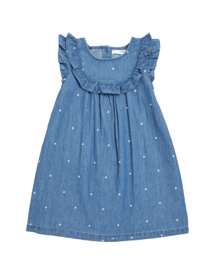

Girls M&S Collection Denim Frill Spotted Dress (2-7 Yrs), Denim