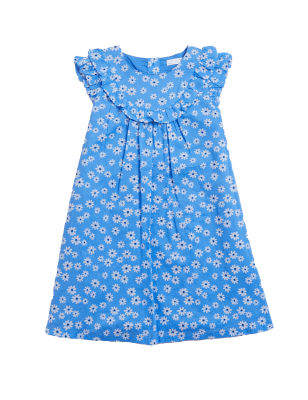

M&S Collection Kleid aus reiner Baumwolle mit Blumenmuster und Rüschen (2-7 J.) - Blue, Blue