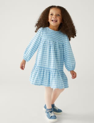 

Girls M&S Collection Pure Cotton Gingham Dress and Tights (2-8 Yrs) - Blue, Blue