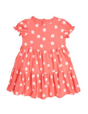 

Girls M&S Collection Pure Cotton Spotted Dress (2-7 Yrs) - Coral, Coral