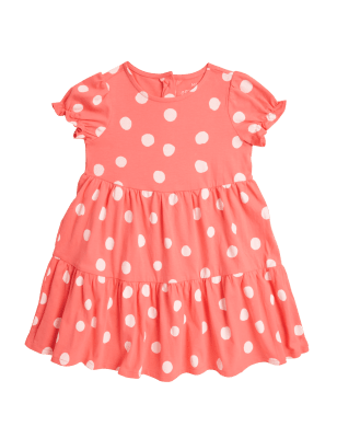 

M&S Collection Gepunktetes Kleid aus reiner Baumwolle (2-7 Jahre) - Coral, Coral