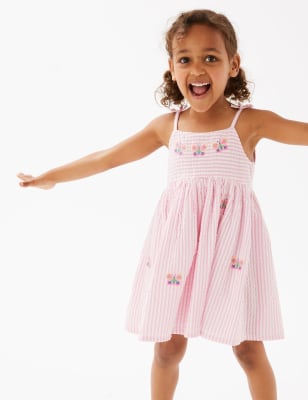 Pure Cotton Striped Butterfly Dress (2-7 Yrs)