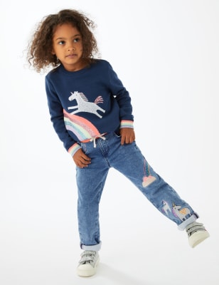 Regular Denim Unicorn Embroidered Jeans (2-7 Yrs)