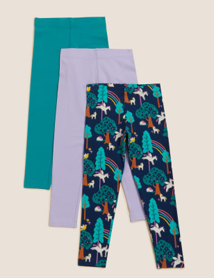 

M&S Collection Pack de 3 leggings de algodón con diseño de unicornios (2-7 años) - Multi, Multi