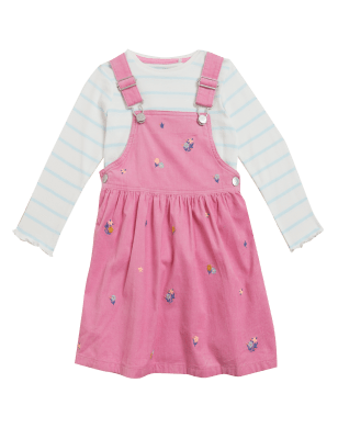 

Girls M&S Collection 2pc Pure Cotton Floral Pinafore Outfit (2-7 Yrs) - Pink, Pink