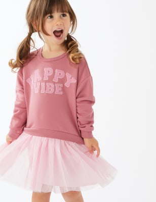 

Girls M&S Collection Cotton Rich Happy Vibe Slogan Sweat Dress (2-7 Yrs) - Pink, Pink