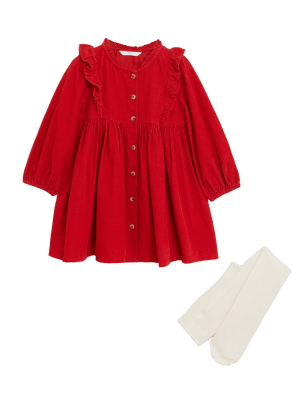 

Girls M&S Collection 2pc Cotton Rich Cord Dress and Tights (2-7 Yrs) - Red, Red