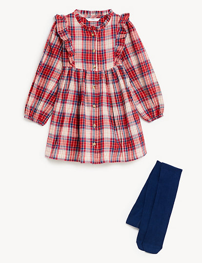 Cotton Rich Check Dress with Tights