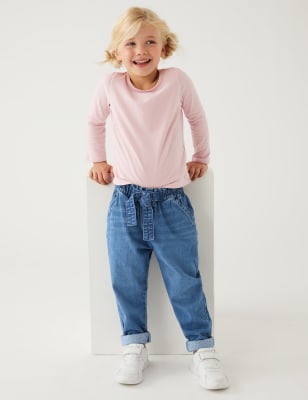 Marks And Spencer Girls M&S Collection Regular Pure Cotton Tie Waist Jeans (2-7 Yrs) - Denim, Denim