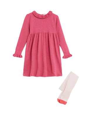 

M&S Collection Glitzerkleid mit Strumpfhose (2-7 J.) - Pink, Pink