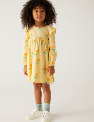 

Girls M&S Collection Pure Cotton Floral Frill Dress (2-8 Yrs) - Yellow, Yellow