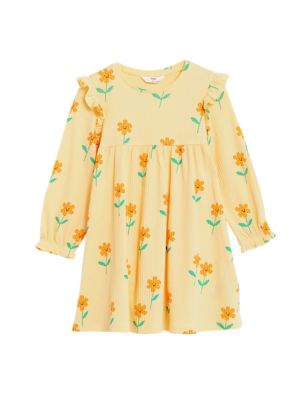 Girls M&S Collection Pure Cotton Floral Frill Dress (2-8 Yrs) - Yellow