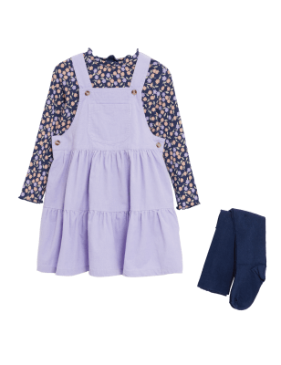 

Girls M&S Collection Cord Pinafore Outfit & Tights Set (2-8 Yrs) - Lilac, Lilac