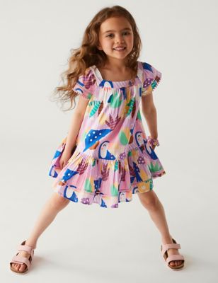 2-delige puur katoenen set met jurk en haarwokkel (2-8 jaar) | M&S NL