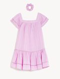 2pc Pure Cotton Dress and Scrunchie Outfit (2-8 Yrs)