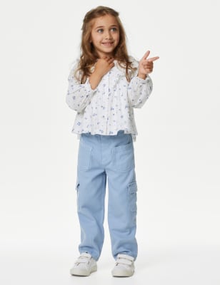 

Girls M&S Collection Cotton Rich Cargo Trousers (2-8 Yrs) - Blue, Blue