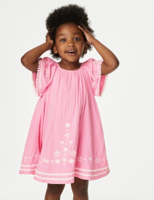 

M&S Collection Besticktes Kleid aus reiner Baumwolle (2-8 J.) - Sugar Pink, Sugar Pink