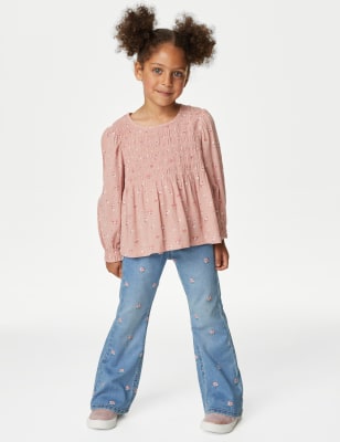 

M&S Collection Denim-Jeans mit ausgestelltem Bein und Blumenstickerei (2-8 J.), Denim