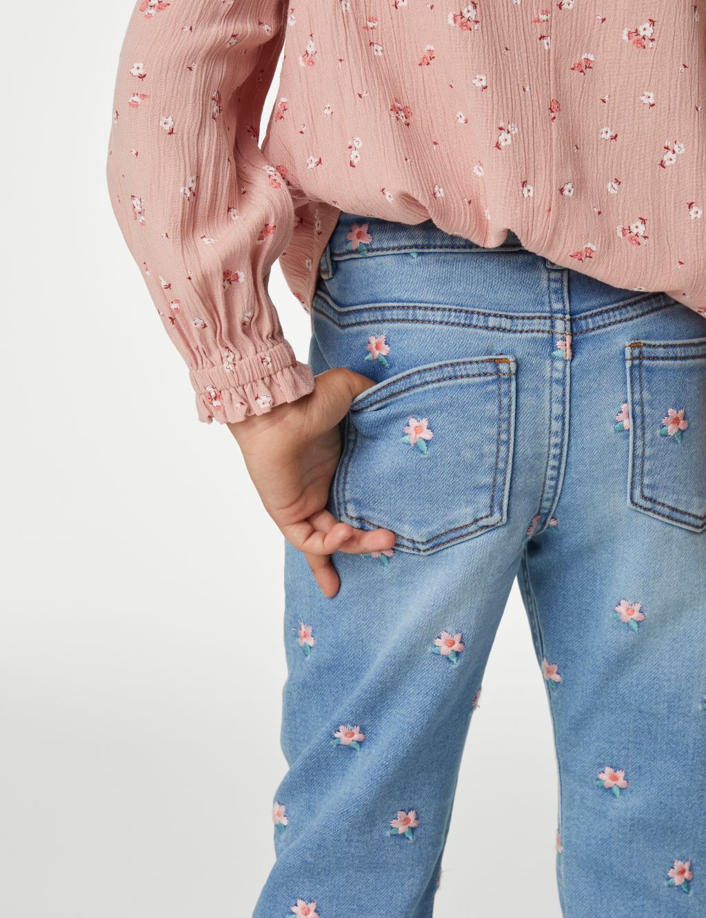 Denim Embroidered Floral Flared Jeans (2-8 Yrs) image 3