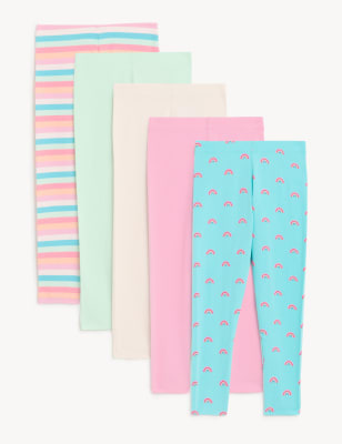 

M&S Collection Pack de 5 leggings de algodón (2-8 años) - Blue Mix, Blue Mix