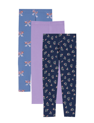 

M&S Collection Pack de 3 leggings de algodón estampados (2-8 años) - Navy, Navy