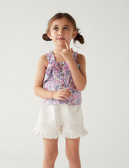 M&S Collection Pure Cotton Frill Shorts (2-8 Yrs) - 3-4 Y - Ivory, Ivory