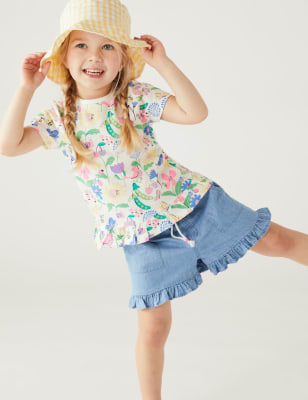 

Girls Pure Cotton Chambray Frill Shorts (2-8 Yrs) - Denim, Denim