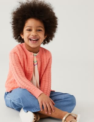 

Girls Pure Cotton Cardigan (2-8 Yrs) - Coral, Coral