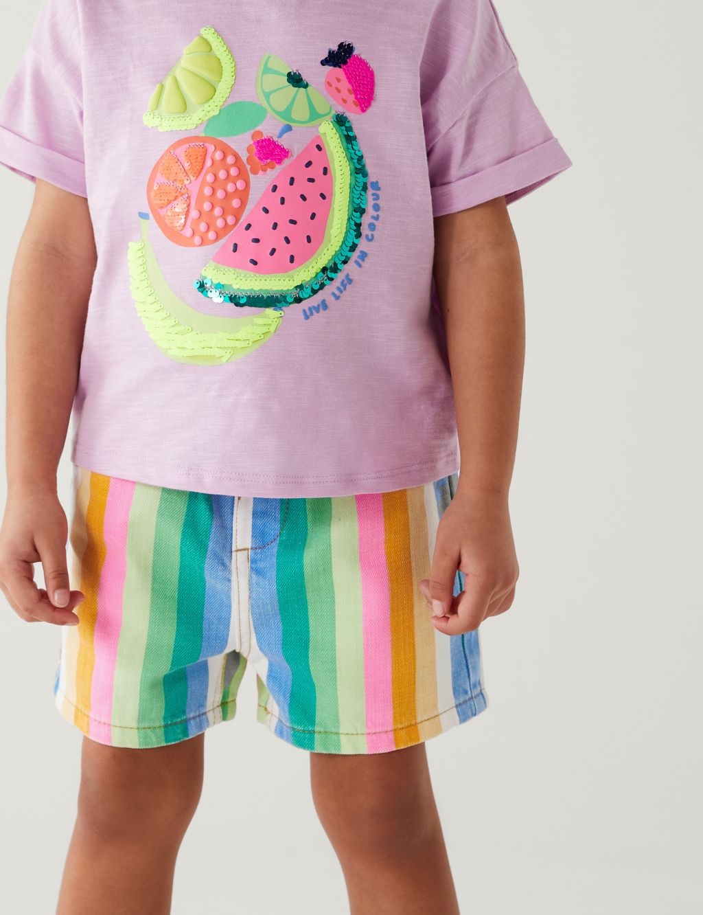 Denim Rainbow Striped Shorts (2-8 Yrs) image 2