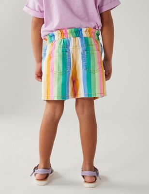 Denim Rainbow Striped Shorts