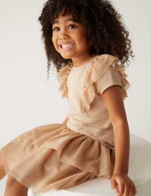 

M&S Collection Conjunto de 2 piezas de algodón con tutú con brillos (2-8 años) - Cream, Cream