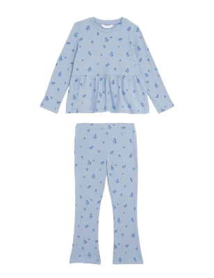 

Girls M&S Collection 2pc Cotton Rich Floral Top & Bottom Outfit (2-8 Yrs) - Blue, Blue