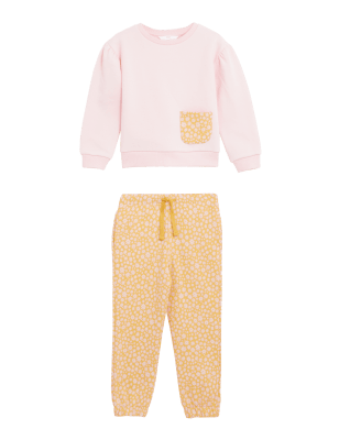 

M&S Collection Outfit (Oberteil und Hose) mit hohem Baumwollanteil und Blumenmuster (2-8 J.) - Pink, Pink