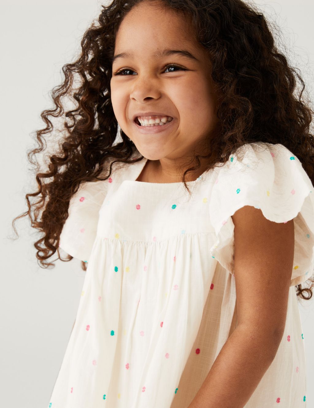 Pure Cotton Embroidered Spotted Dress (2-8 Yrs) image 2