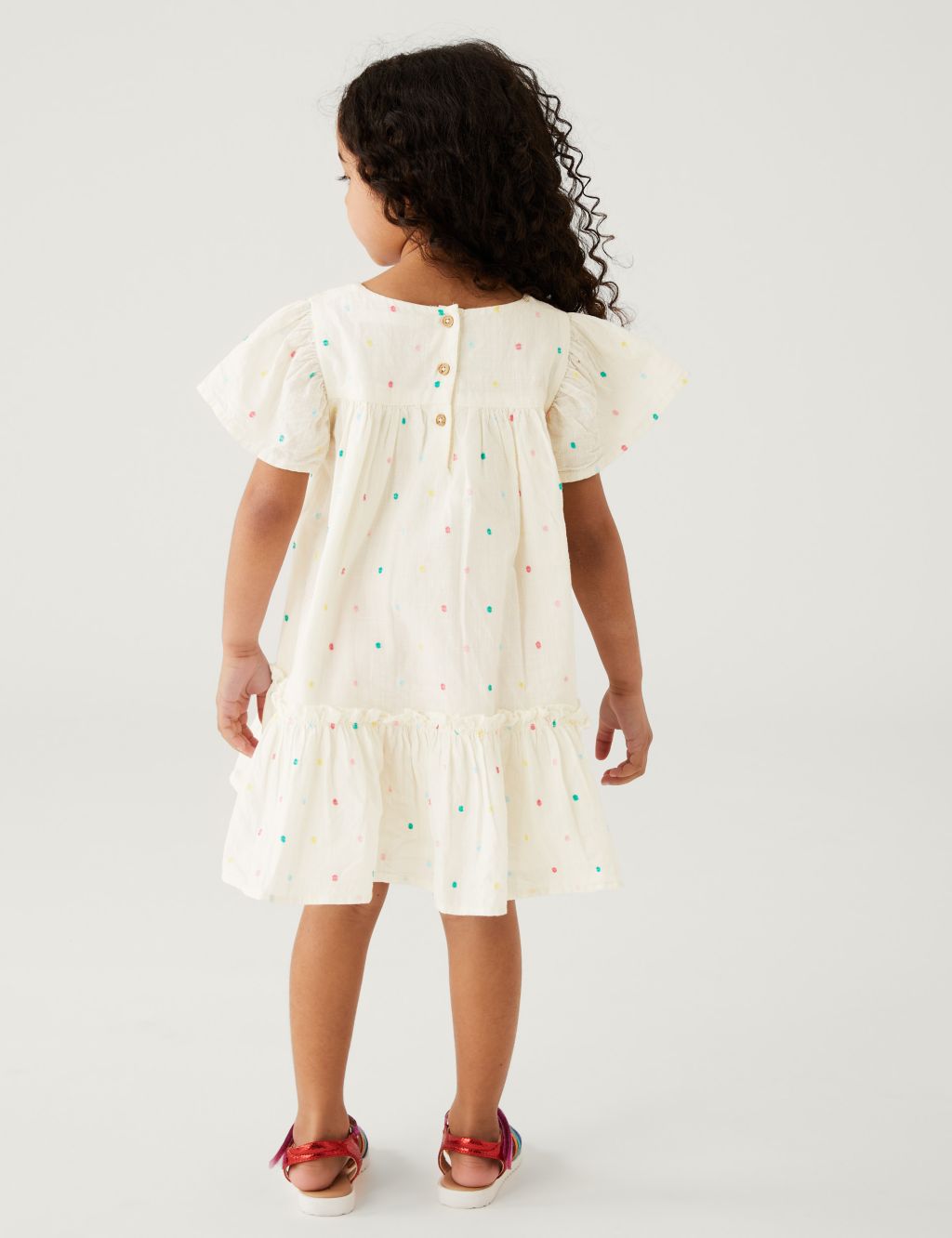 Pure Cotton Embroidered Spotted Dress (2-8 Yrs) image 3