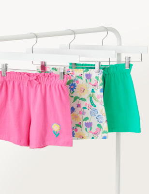 

M&S Collection Pack de 3 pantalones cortos 100% algodón florales (2-8 años) - Green, Green