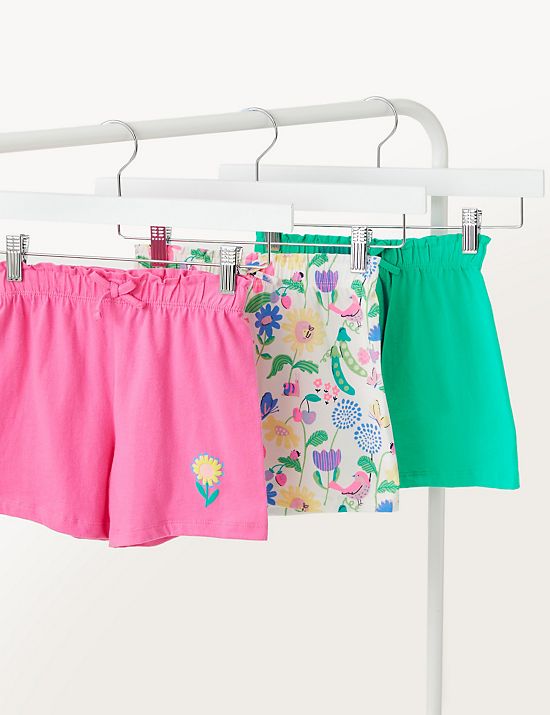 3pk Pure Cotton Floral Print Shorts (2-8 Yrs)