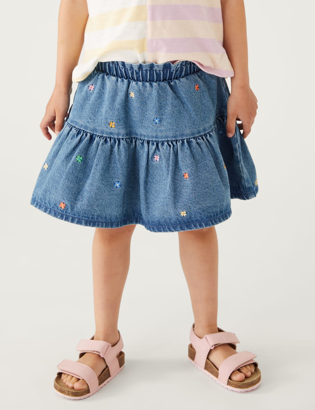 Denim Floral Embroidered Skort (2-8 Yrs) image 4