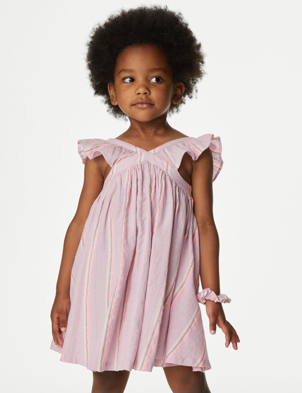 Pure Cotton Striped Dress with Scrunchie (2-8 Yrs) image 1