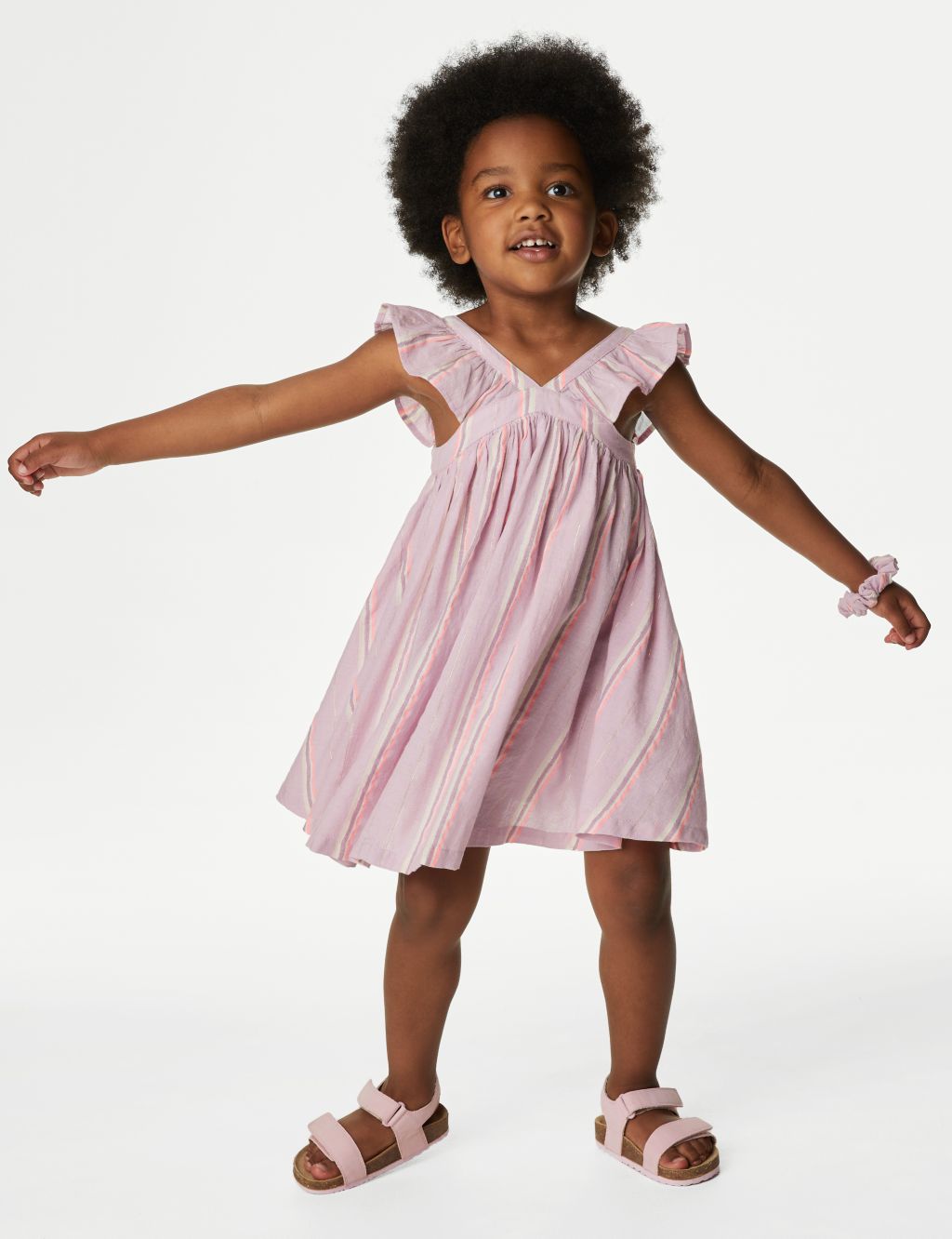 Pure Cotton Striped Dress with Scrunchie (2-8 Yrs) image 2